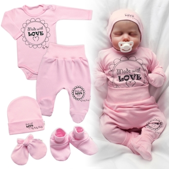 Soupravička do porodnice 5D Made with love, Baby Nellys - růžová, vel. 62; 62 (2-3m)