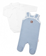 2-dílná soupravička Star, body dl. rukáv + pletené dupačky, modré, vel. 68; 68 (3-6m)