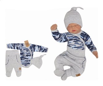 Z&Z 3-dílná soupravička body, polodupačky a čepička Army - šedá, vel. 62; 62 (2-3m)