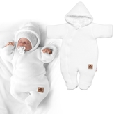 Zimní pletená kombinézka/overálek s kapucí Baby Nellys - bílá, vel. 62; 62 (2-3m)