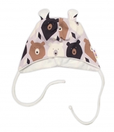 Baby Nellys Kojenecká čepička s oušky na zavazování - Medvědi, hnědá, vel. 68/74; 68/74 (6-9m)