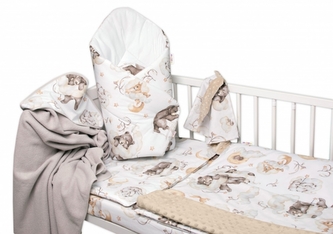 6-ti dílná výhod. sada s dárkem pro miminko Baby Nellys, 135x100 Zvířátka na mráčku,bežová; 135x100