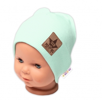 Žebrovaná dvouvrstvá čepice s lemem - mátová, vel. 92/98, Baby Nellys; 92/98 (18-36m)