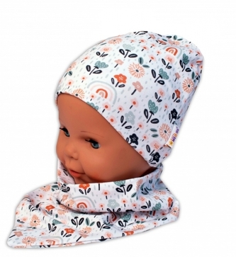 Baby Nellys Dvouvrstvá čepice + šátek Palouček, smetanová, vel. 92/98; 92/98 (18-36m)