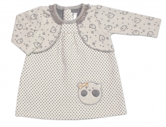 Kojenecké šatičky s bolerkem Lovely Teddy, Minetti - ecru/šedé; 56 (1-2m)