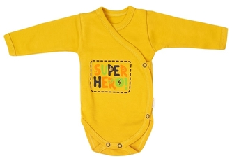 Mamatti Kojenecké body dlouhý rukáv, zapínání bokem, Hero - hořčicové, vel. 62; 62 (2-3m)