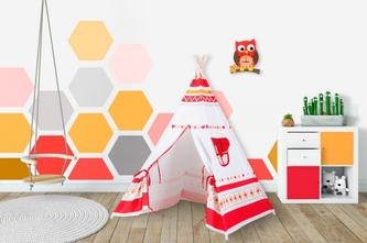 Stan pro děti teepee, týpí - bilý,červený Stan pro děti teepee, týpí - bilý,červený