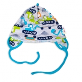 Baby Nellys Bavlněná čepička s oušky na zavazování - Bagr, šedá, vel. 62/68; 62/68 (3-6m)