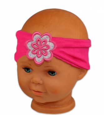 Čelenka Baby Nellys ® s květinkou a flitry - malinová, 80/92; 80-92 (12-24m)
