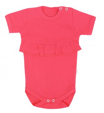 Mamatti Dětské body kr. rukáv s volánkem, Myška - tm. růžová, vel. 98; 98 (2-3r)