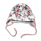 Baby Nellys Bavlněná čepička na zavazování - Anglická Růže, pudrová/granát/ecru, 80/86; 80/86 (12-18m)