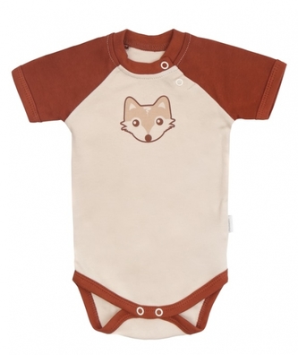 Mamatti Dětské body kr. rukáv, Baby Fox - béžová/hnědá, vel. 86; 86 (12-18m)