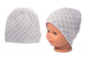 Ažurková čepice, dvouvrstvá, bavlna, Baby Nellys - šedá, vel. 104/110; 104/110 (3-5r)