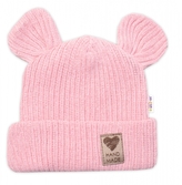Pletená bavlněná čepice s oušky, dvouvrstvá, Hand Made Baby Nellys, růžová, vel. 68/74; 68/74 (6-9m)
