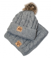 BABY NELLYS Zimní pletená čepice s bambulí + komínek, šedá; 92/98 (18-36m)