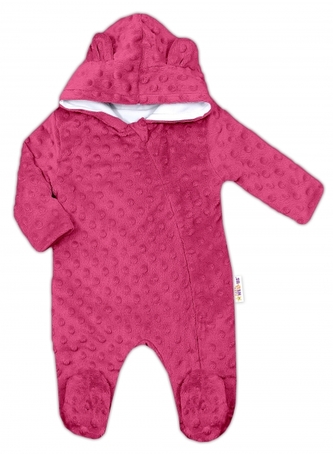 Baby Nellys Kombinézka/overálek MINKY s kapucí a oušky - sytě růžová, vel. 62; 62 (2-3m)