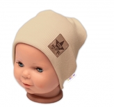 Žebrovaná dvouvrstvá čepice s lemem - béžová, vel. 92/98, Baby Nellys; 92/98 (18-36m)