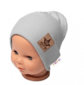 Žebrovaná dvouvrstvá čepice s lemem - šedá, vel. 92/98, Baby Nellys; 92/98 (18-36m)