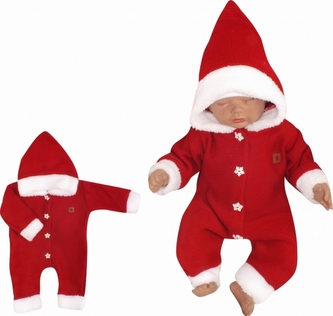 Z&Z Dětský pletený overálek s kapucí Baby Santa, červený, vel. 86; 86 (12-18m)