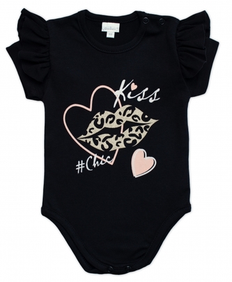G-baby Kojenecké body s volánkem Kiss - černé; 68 (3-6m)
