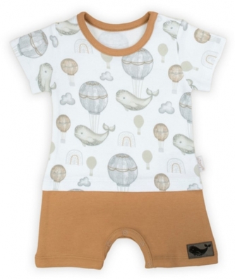 Kojenecké body s nohavičkami Nicol, Miki - krátký rukáv, bílo/hnědá