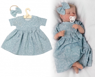 Mušelínové šatičky + čelenka 2-dílná sada Dino, Baby Nellys, mátové, vel. 80; 80 (9-12m)