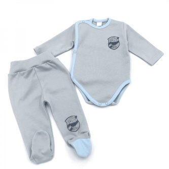 2-dílná sada G-baby body dl. rukáv zap. bokem + polodupačky Fotograf, šedá; 56 (1-2m)