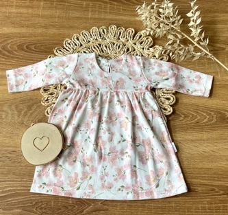 Dětské šaty s dlouhým rukávem, Květy višní, Mamatti, smetanovo/pudrové, vel. 92; 92 (18-24m)