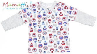 Polo tričko dlouhý rukáv Mamatti - LION - šedý melírek/potisk lion, vel. 80; 80 (9-12m)