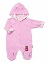 Semiškový, velurový overal s kapucí Baby Nellys Bunny II., růžový, vel. 80; 80 (9-12m)