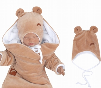 Z&Z Velurová čepice na zavazování s oušky, béžová, vel. 68/74; 68/74 (6-9m)