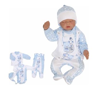 Z&Z 4-dílná soupravička body, dupačky, kabátek a čepička Medvídek  - sv. modrá; 50 (0-1m)