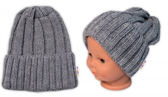 BABY NELLYS Zimní nadčasová čepice Mom and Baby, šedá; univerzální