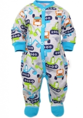 Baby Nellys Overálek Bagr se vzorem, zapínání uprostřed, šedý; 50 (0-1m)