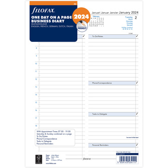 Filofax, Kalendář 2024 A4, den/1 strana, business, 5 jazyků