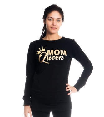 Be MaaMaa Těhotenské a kojící triko/mikina Mom Queen, dlouhý rukáv, černá, vel. L; L (40)