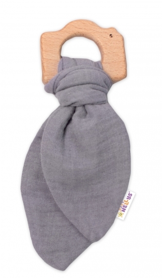 Baby Nellys Dřevěné kousátko s mušelínem, Fotoaparát, šedé