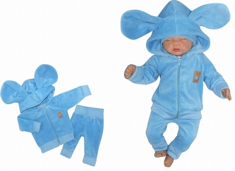 Z&Z Velurová, semišková tepláková souprava s oušky MYŠKA - sv. modrá; 56 (1-2m)