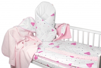 Výhodná sada do postýlky 6D, I love Girl, Baby Nellys 120x90cm, bílá/růžová; 120x90