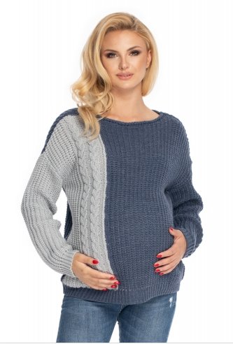Těhotenský svetr, pletený vzor - jeans/šedá, vel. UNI; UNI