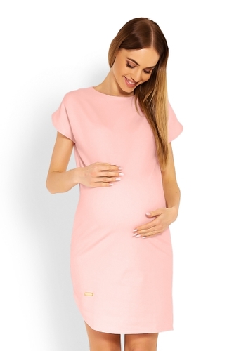 Be MaaMaa Těhotenské asymetrické šaty, kr. rukáv - sv. růžové, vel. XXL; XXL (44)