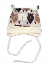 Baby Nellys Kojenecká čepička uzlíček na zavazování - Medvědi, hnědá, vel. 68/74; 68/74 (6-9m)