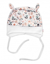 Baby Nellys Kojenecká čepička uzlíček na zavazování - Palouček, bílá; 56/62 (0-3m)