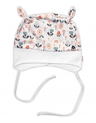 Baby Nellys Kojenecká čepička uzlíček na zavazování - Palouček, bílá; 56/62 (0-3m)