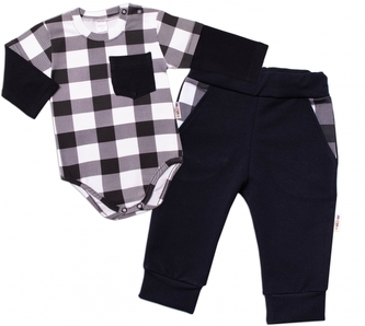 G-baby 2-dílná sada body dl. rukáv, tepláčky Kárko, černá/bílá; 68 (3-6m)