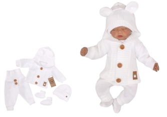 Z&Z 4-dílná kojenecká soupravička, kabátek, tepláčky, čepička a botičky - bílá; 56 (1-2m)