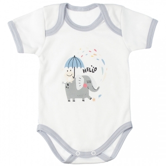 MBaby Bavlněné body s krátkým rukávem, Slůně Hello, bílo/šedé, vel. 68