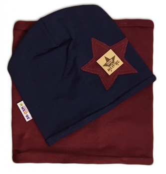 Baby Nellys Bavlněná sada čepička a nákrčník Nelly Star - granát s bordo,  vel. 110; 110 (4-5r)