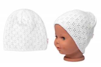 Ažurková čepice, dvouvrstvá, bavlna, Baby Nellys - bílá, vel. 92/98; 92/98 (18-36m)