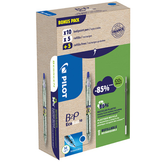 Pilot, Sada 10 ks Kuličkových per Ecoball B2P Begreen + náplně, greenpack, 10per/10náplní, modrá